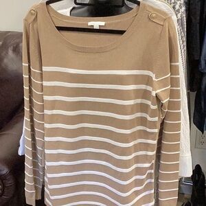 Dalia Collection Tan and White Striped Long Sleeve Top